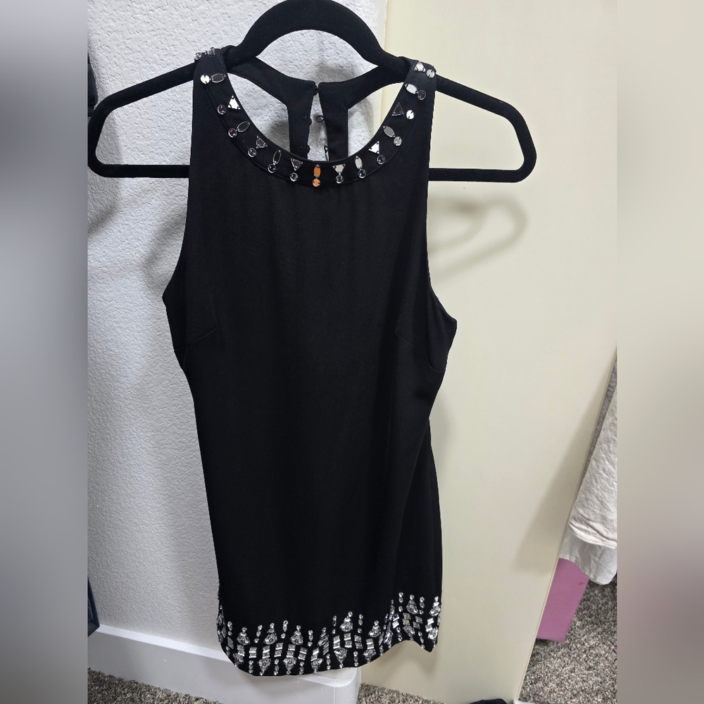 Marciano Black Sleeveless Blouse with Silver Accents